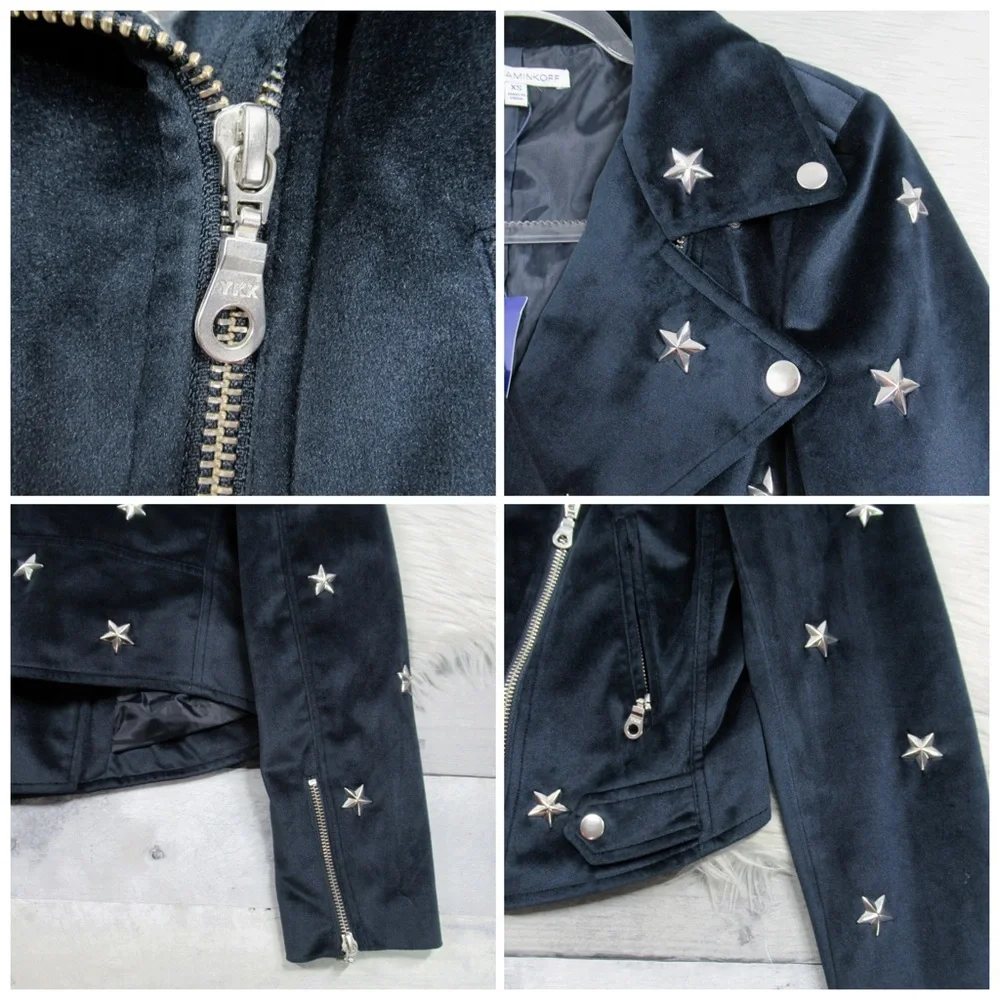 REBECCA MINKOFF Wes Star-Studded Velour Moto Jacket Women's Size XS